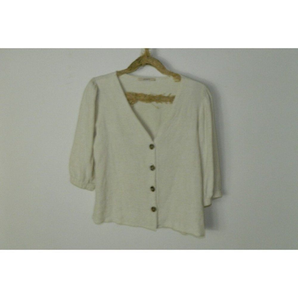 Antoinette ‎ Blouse Beige Ivory Linen Blend Boho Chic Size Large